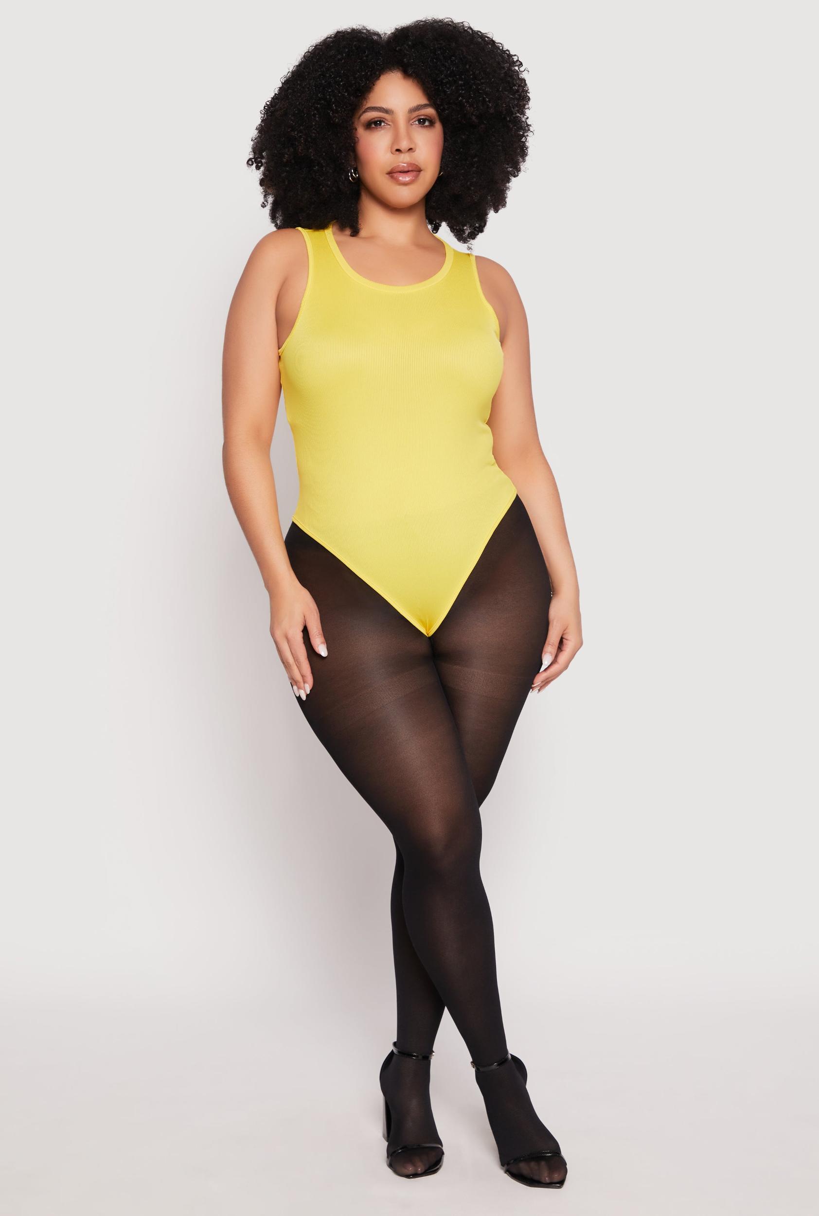 Womens Plus Size Daisy Ribbed Knit Tank Thong Bodysuit Product Image