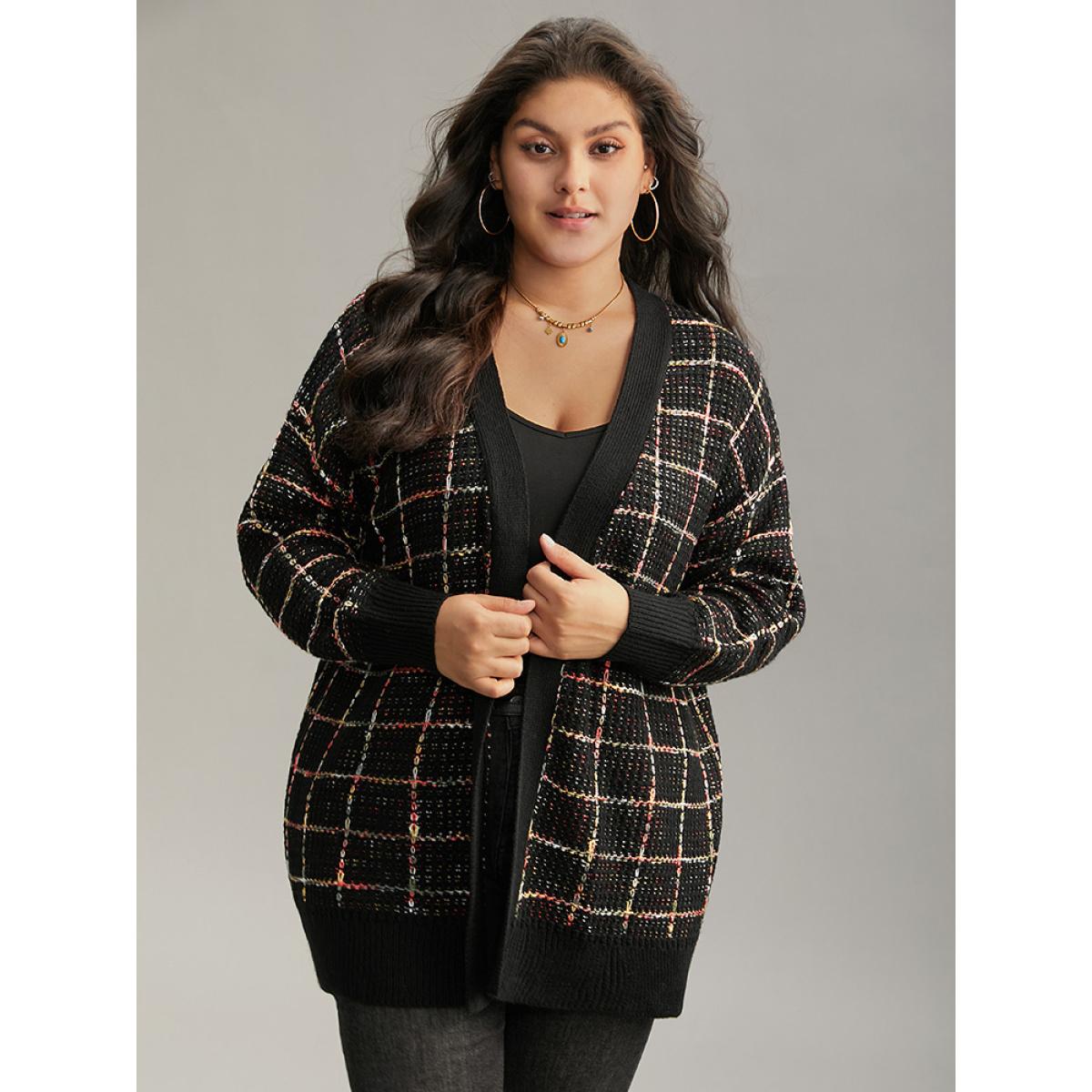 Plus Size Heather Plaid Elastic Cuffs Cardigan Multicolor Women Casual Loose Long Sleeve Festival-Christmas Cardigans BloomChic 30/6X Product Image