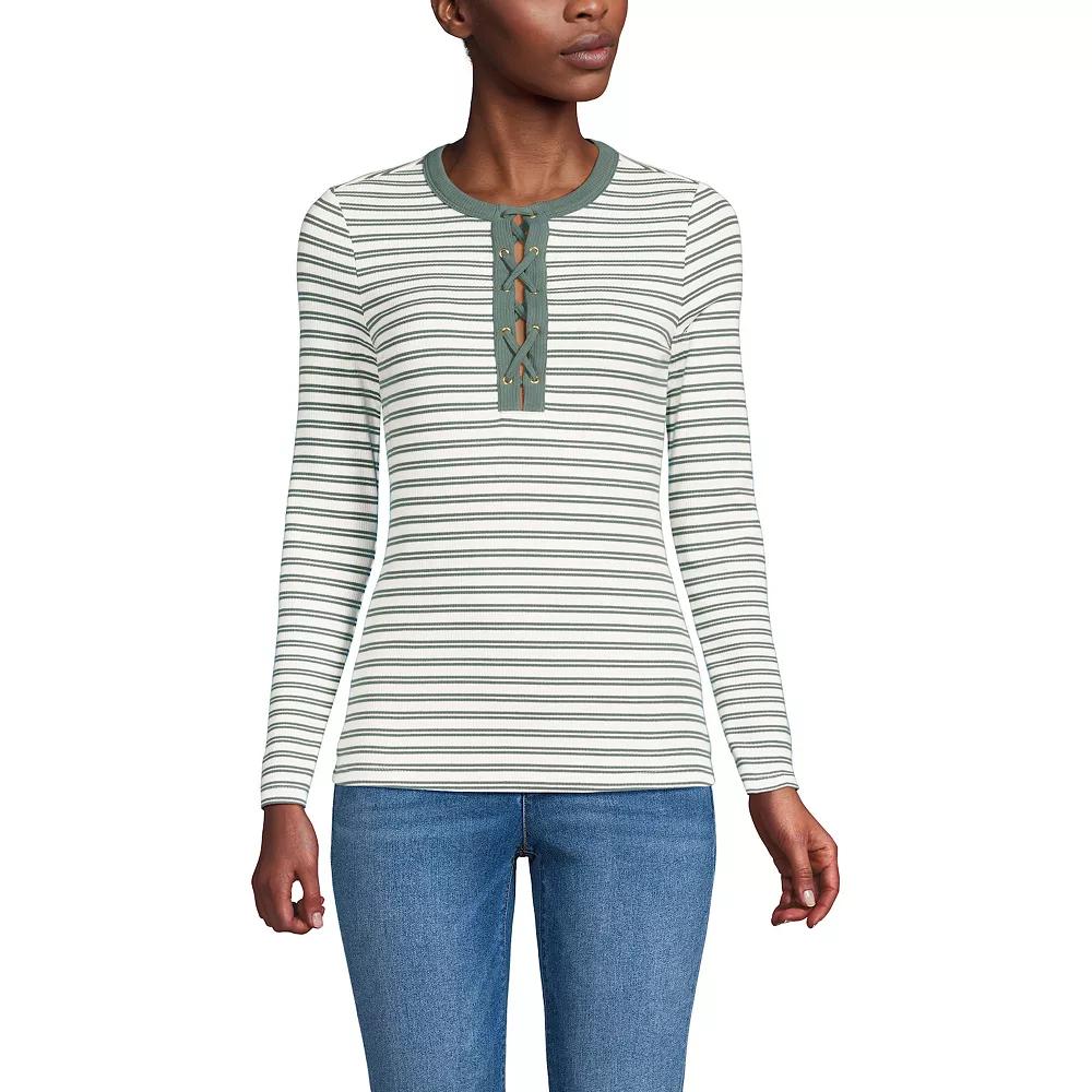 Women's Lands' End Polished Rib Tie Henley Top,  Product Image