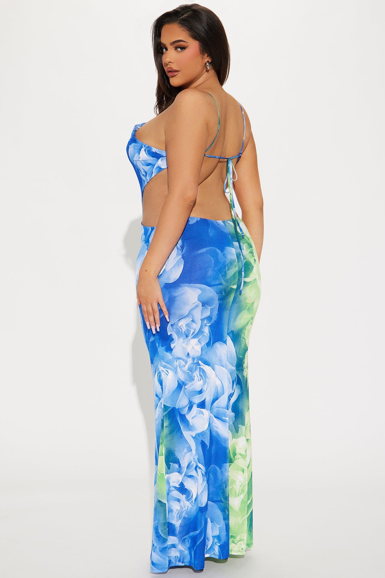 Pricilla Backless Maxi Dress - Blue/combo Product Image