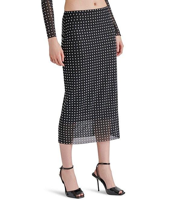 Steve Madden Emi Embellished Rhinestone Mesh Midi Skirt Product Image