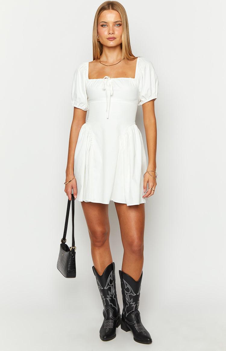 Emma White Puff Sleeve Mini Dress Product Image