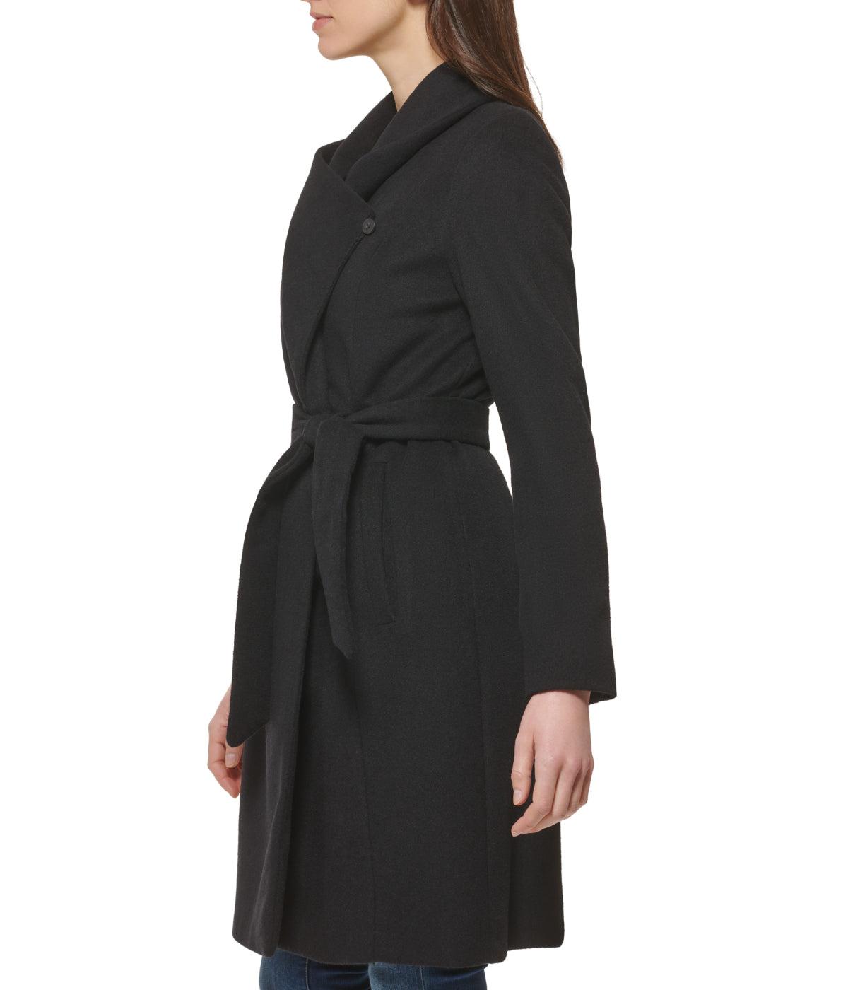Long Wool Blend Coat With Tie Black Product Image
