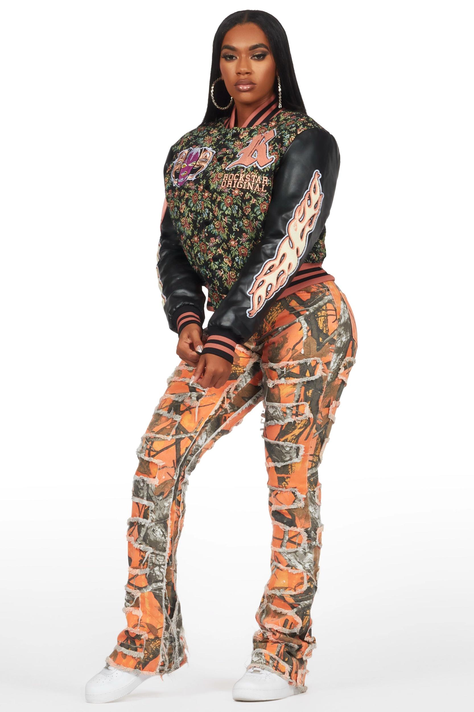 Lakiela Black Oversized Tapestry Varsity Jacket Female Product Image