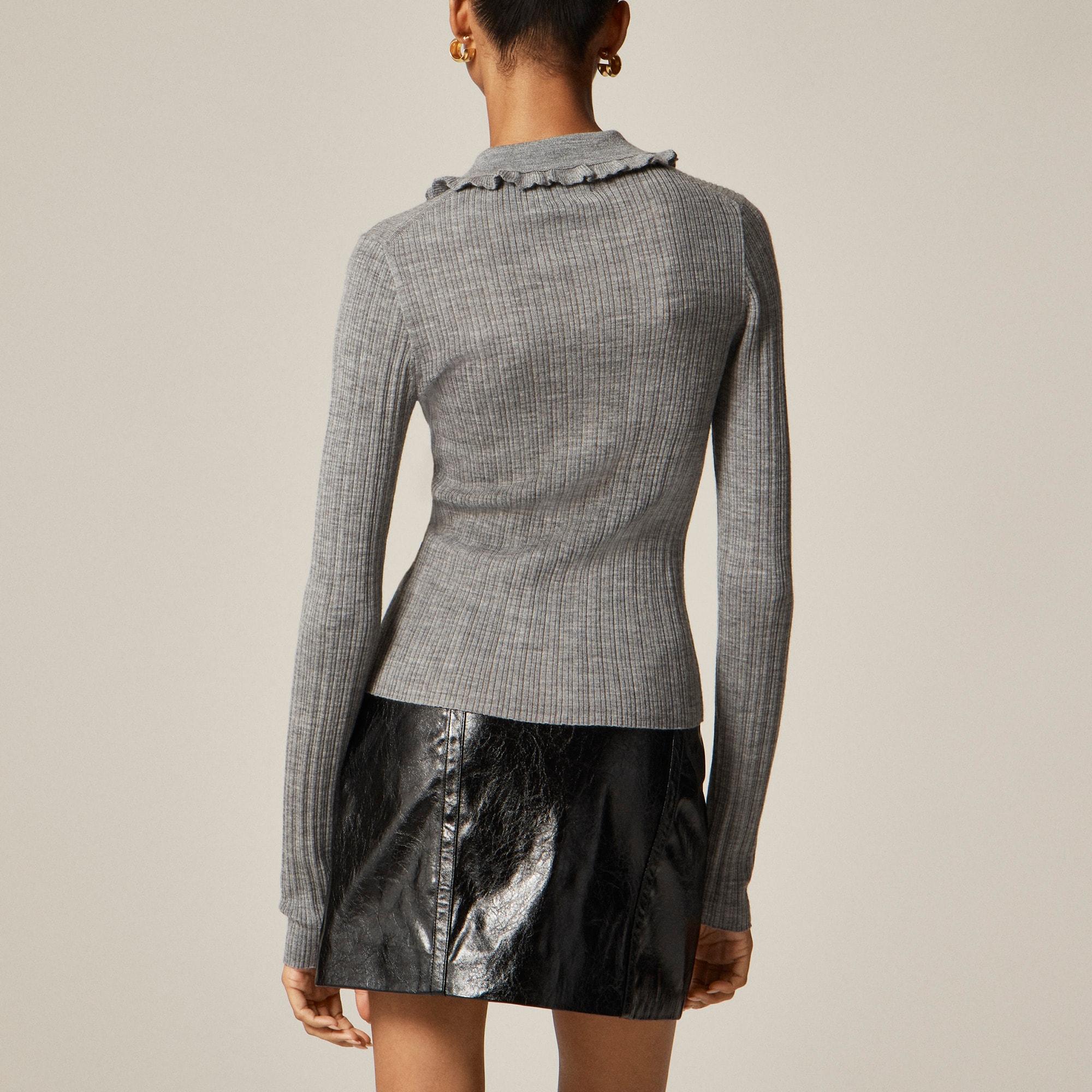 Ruffle-collar sweater-tee in merino wool Product Image