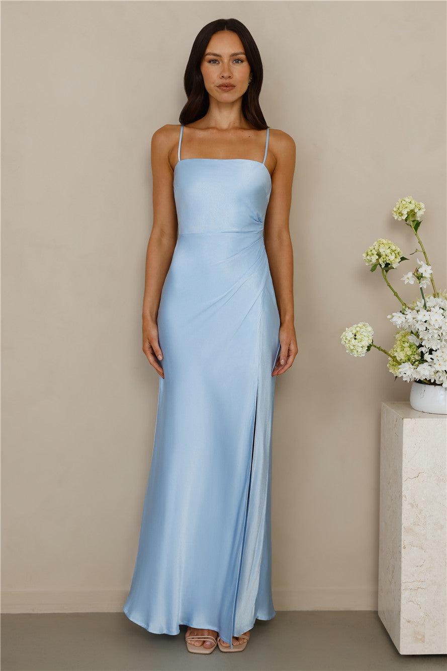 The Violetta Satin Maxi Dress Blue Product Image