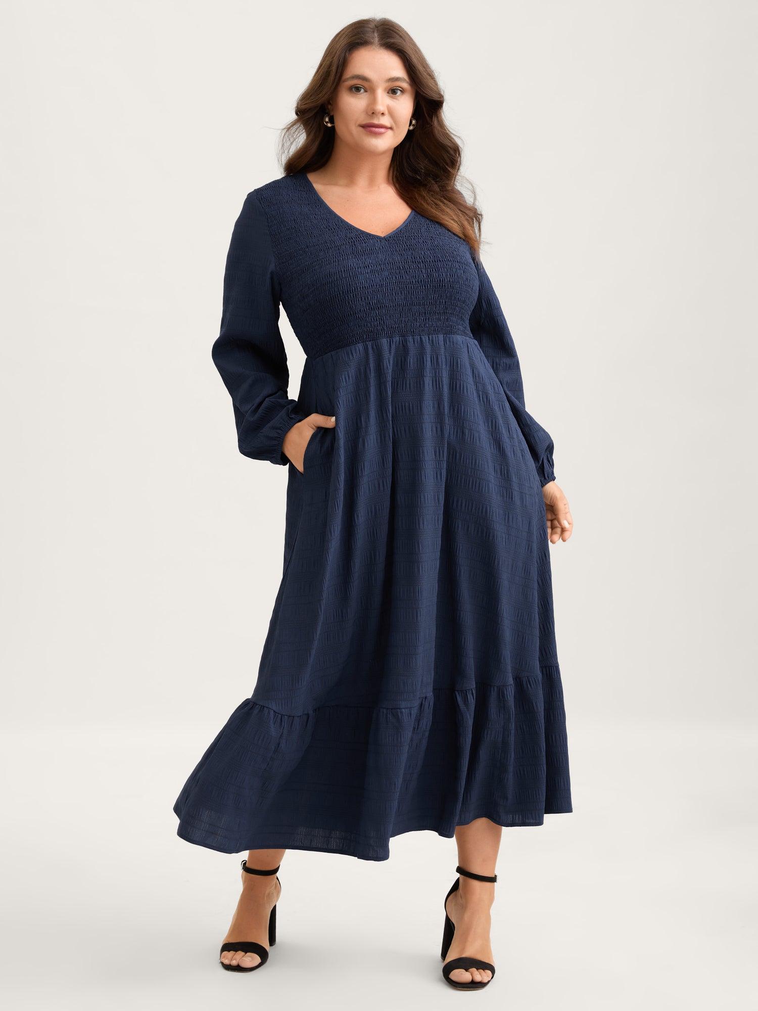 Solid Shirred Plisse Flutter Hem Dress Female Product Image