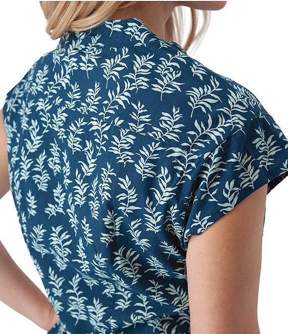 Aventura Abloom Printed Organic Cotton Poplin Woven Stand Collar Cap Sleeve Button Front Shirtdress Product Image