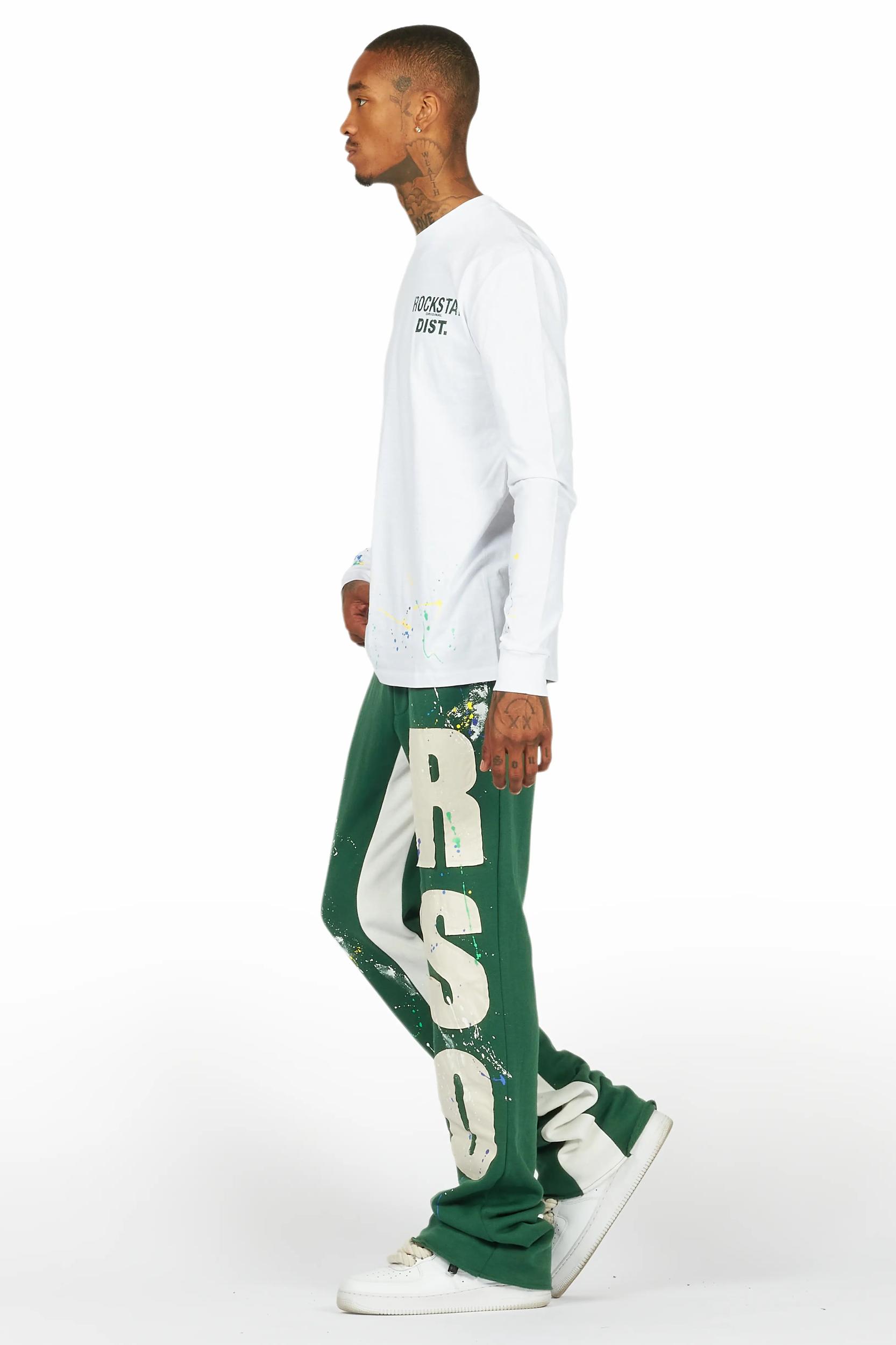 Bert White/Green Long Sleeve T-Shirt/Baggy Pant Set Male Product Image