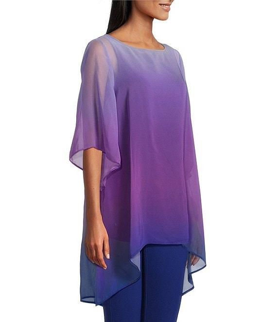 Slim Factor by Investments Purple/Royal Blue Ombre Border Print Boat Neck 3/4 Sleeve Lined Tunic Product Image