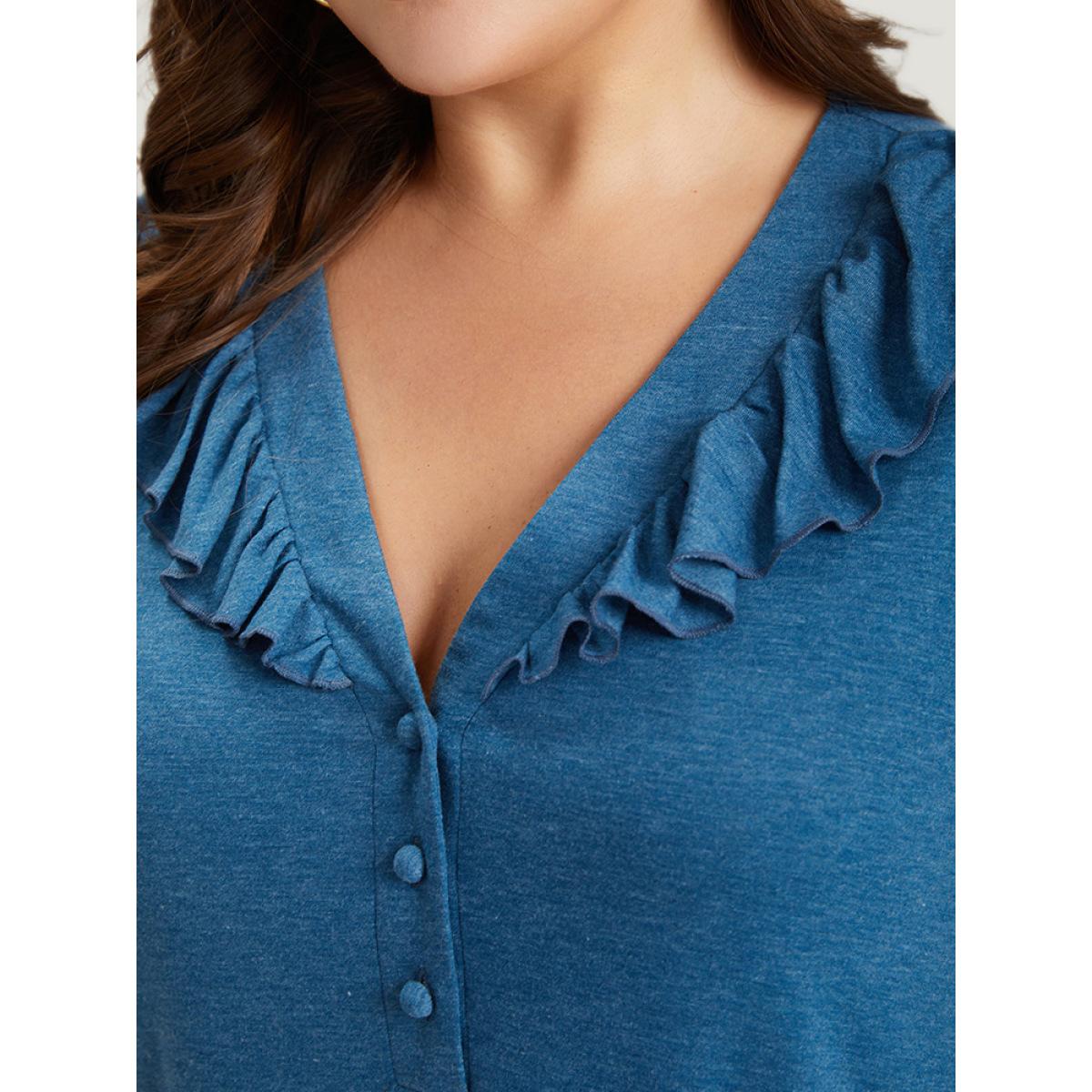 Plus Size Supersoft Essentials Plain Pocket Button Through Flutter Dress Aegean Women Casual Button V-neck Cap Sleeve Curvy Midi Dress BloomChic 10/M Product Image