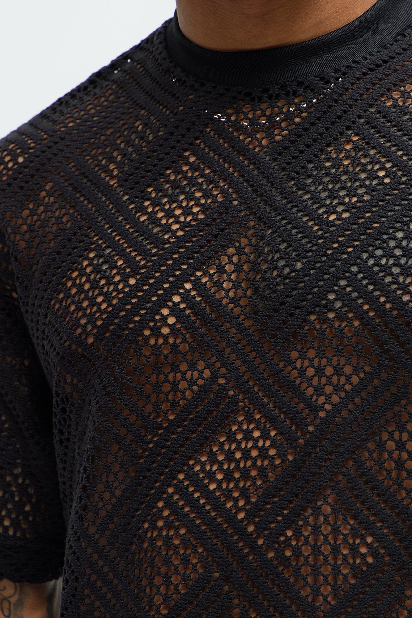 Fulton Crochet Knit Short Sleeve Tee - Black Product Image