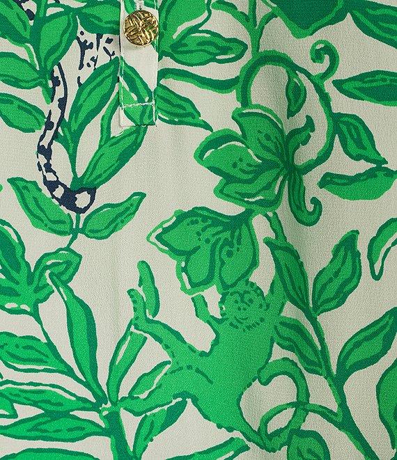 Lilly Pulitzer Elsa Silk Leaf Print V-Neck Button Front Bracelet Sleeve Top Product Image