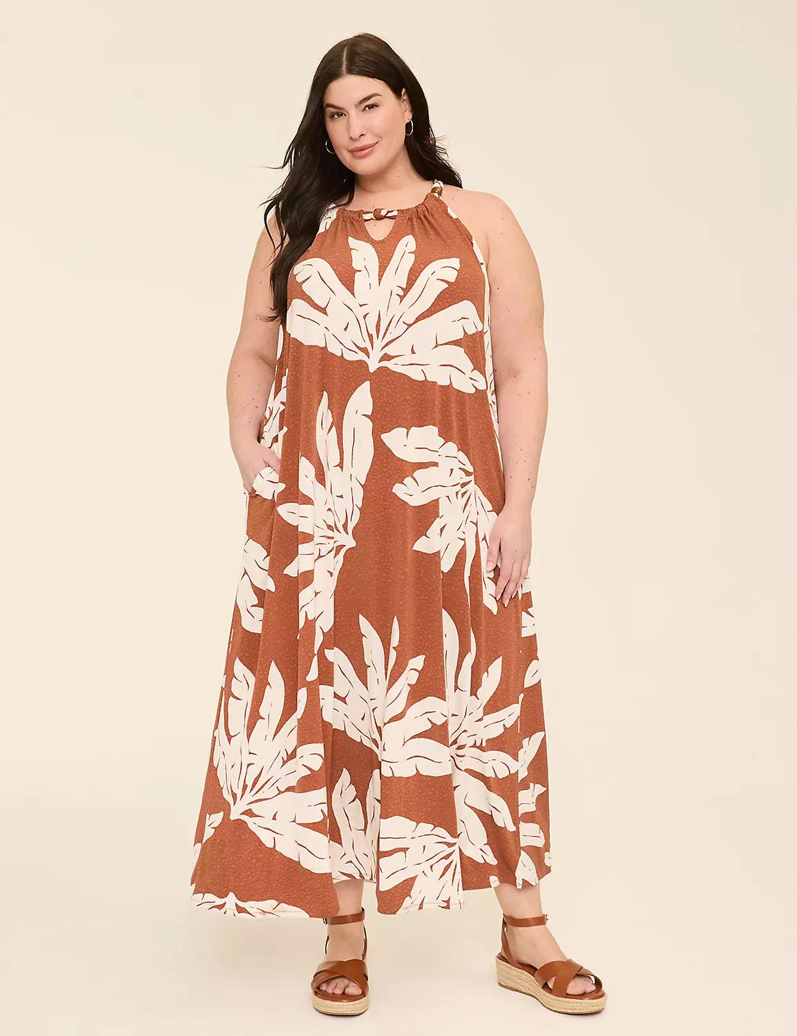 Beaded & Knot Halter-Neck Jersey Maxi Dress Product Image