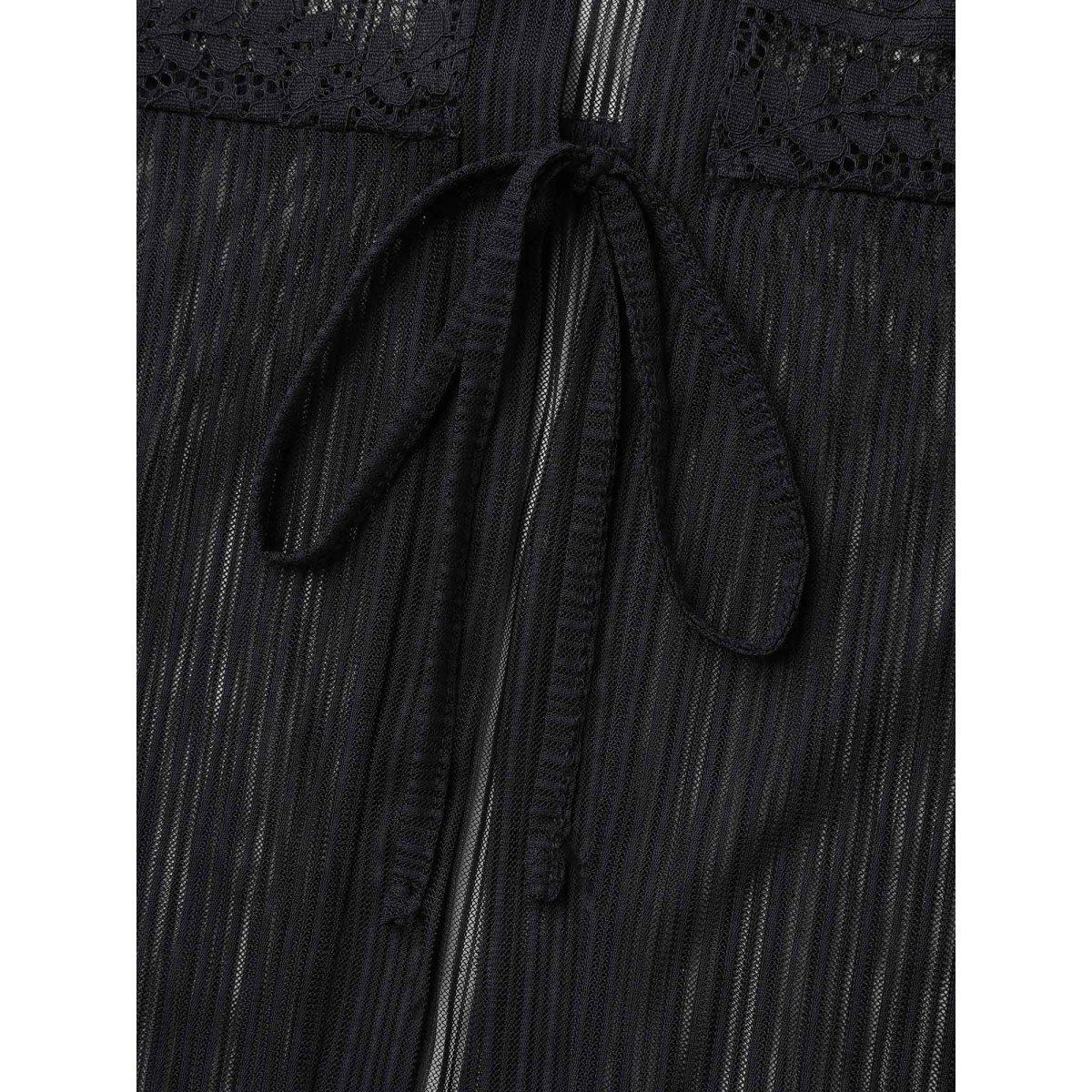 Plus Size Sheer Lace Detail Tied Kimono Cardigan Women Black Resort Tie knot Vacation Kimonos BloomChic 22-24/3X Product Image