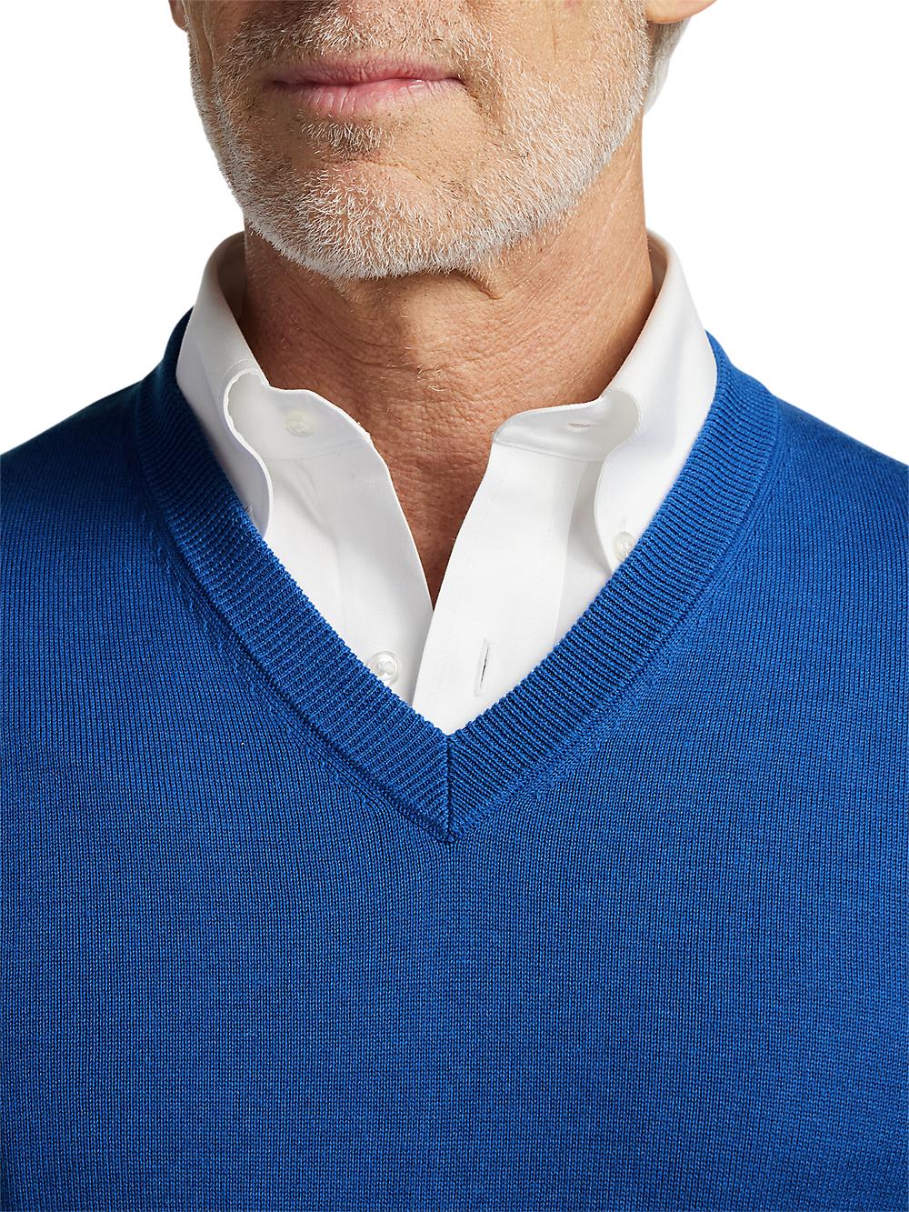 Supima Cotton V-neck Sweater - Blue Product Image
