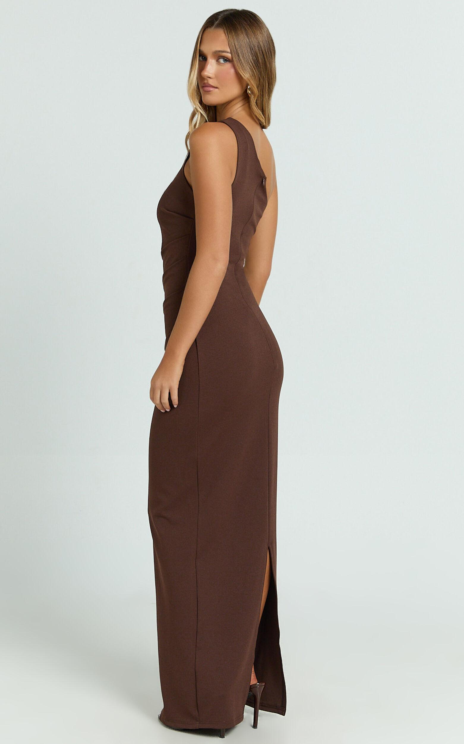 Criselda Maxi Dress - One Shoulder Maxi Dress in Chocolate Product Image