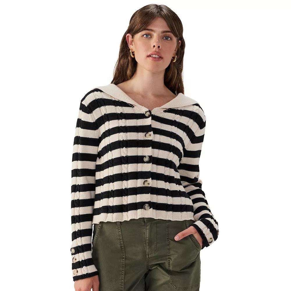 Women's Modern Supply Button Up Popover Sweater, Size: Small, Black Natural Stripe Product Image