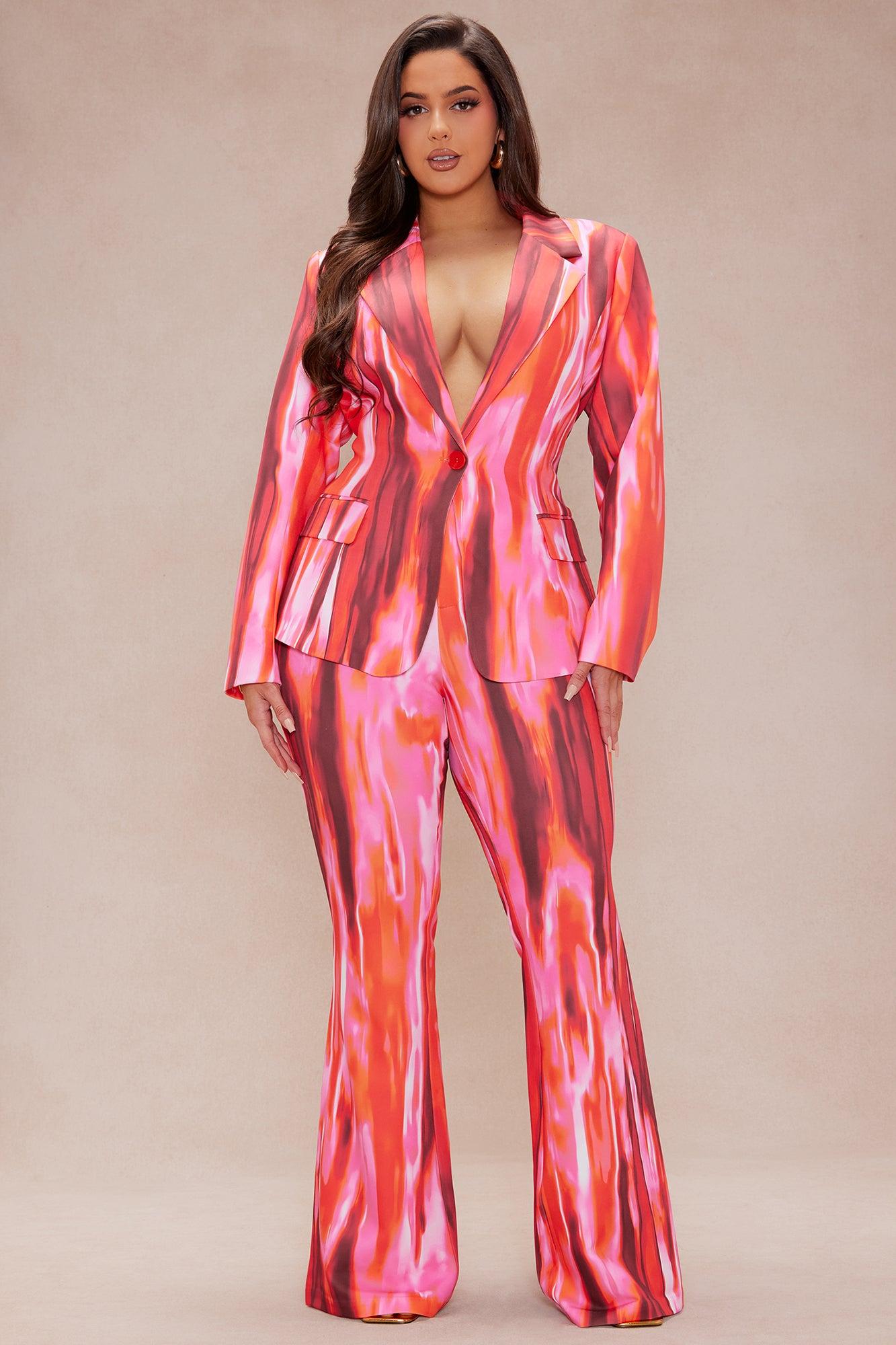 Amina Abstract Suit Set - Pink/combo Product Image