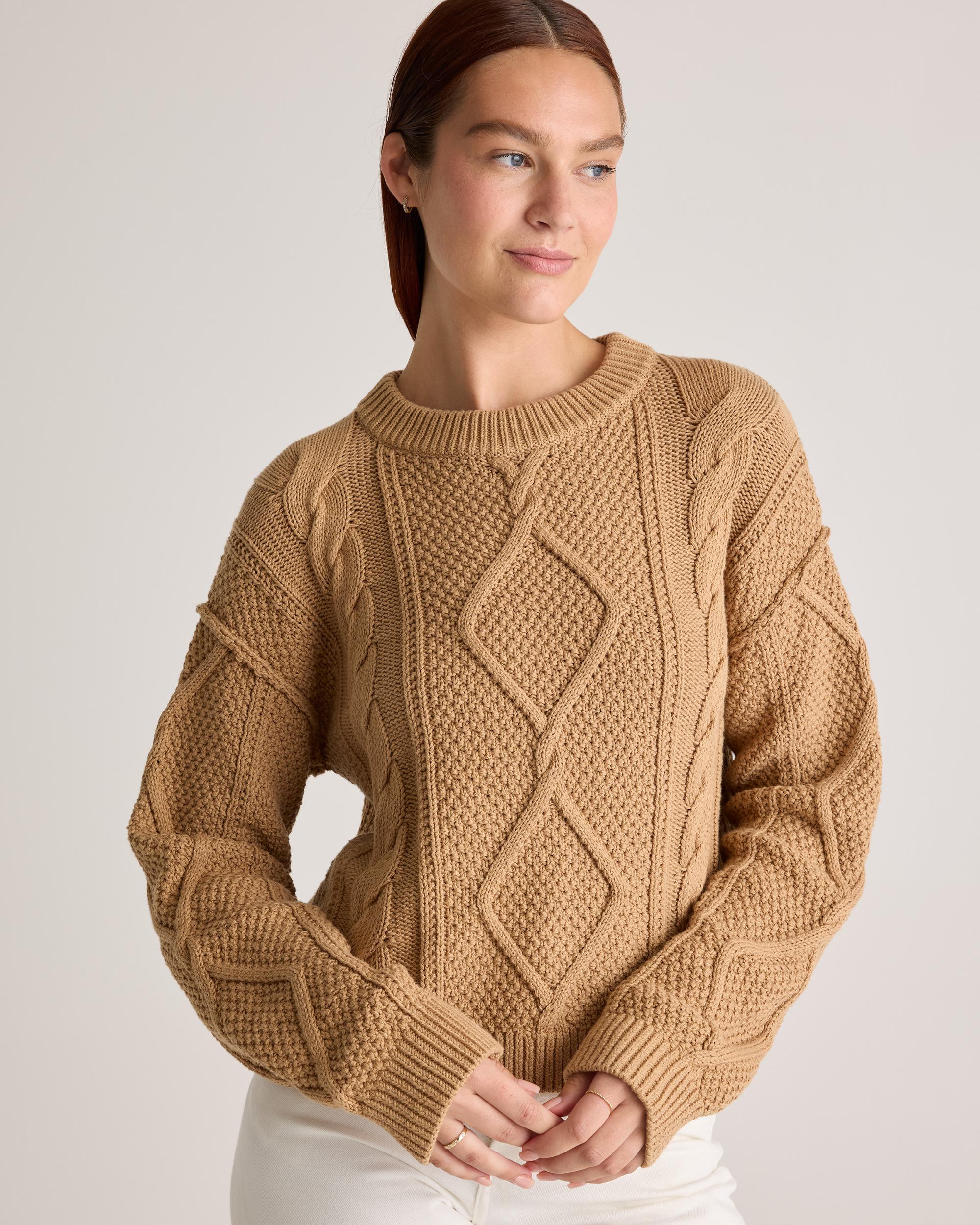 Quince | Women's Cropped Cable Crew Sweater Organic Cotton Product Image