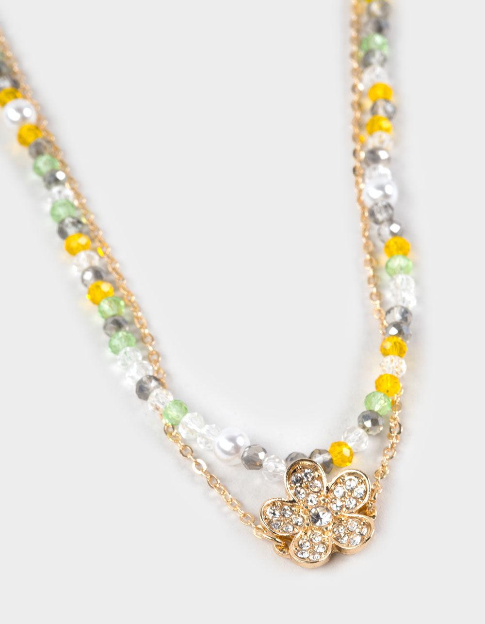 FULL TILT Beaded Floral Layered Necklace - GOLD Product Image