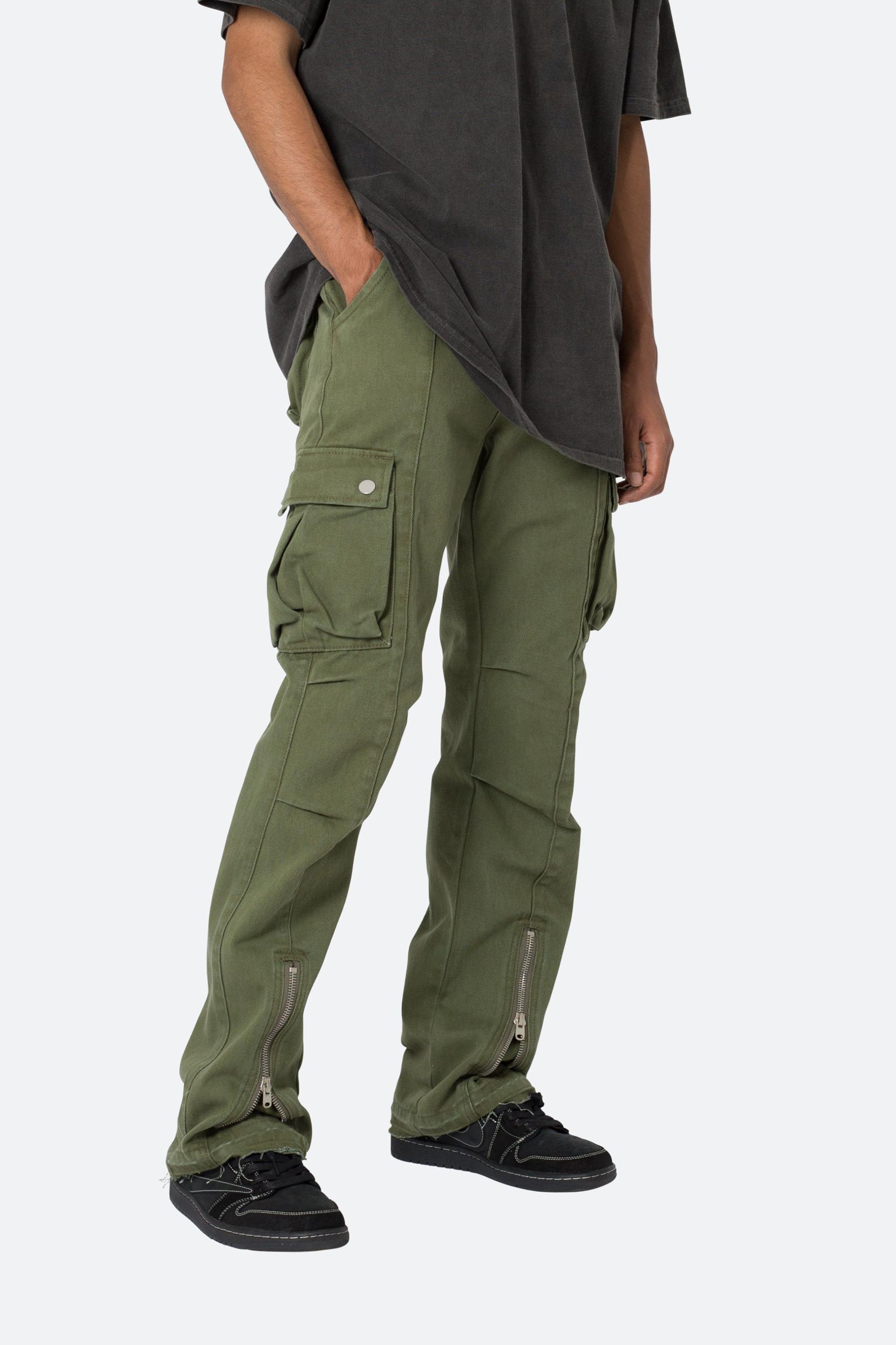 Front Zip Flare Cargo Pants - Olive Product Image