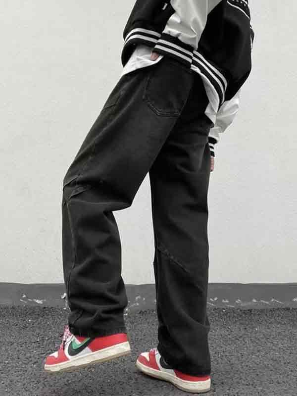 Men's Vintage Distressed Ruched Loose Jeans Product Image