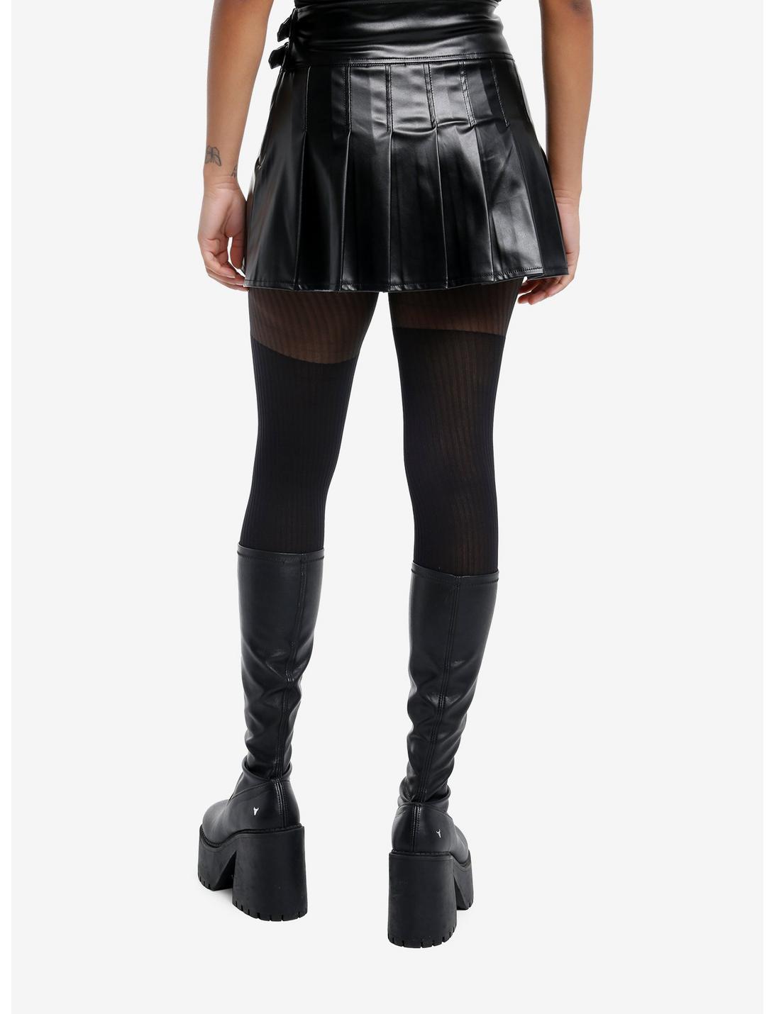 Black Faux Leather Pleated Mini Skirt Product Image