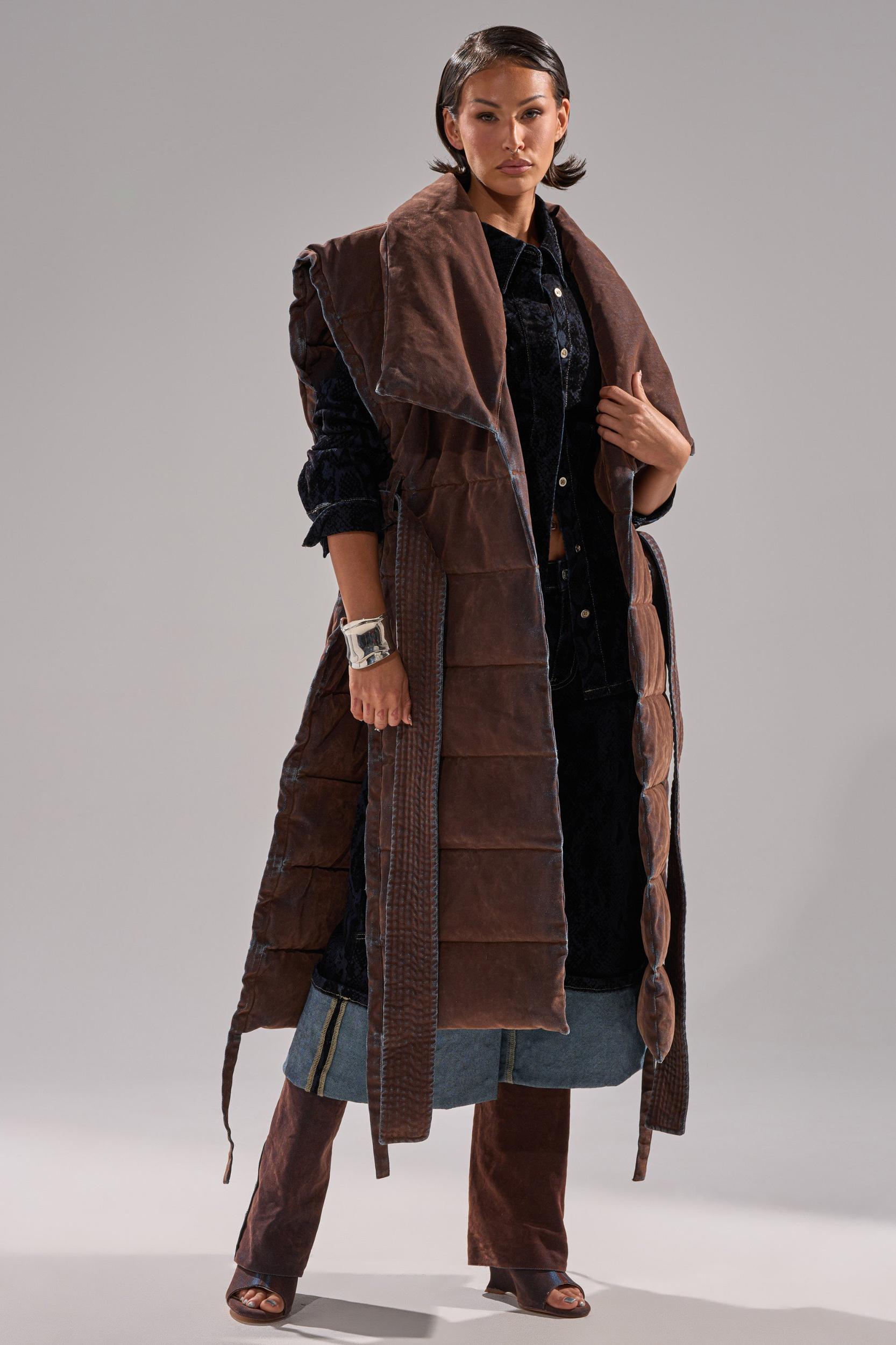 PILOT JONES LONGLINE PUFFER VEST IN VELVET DENIM Product Image