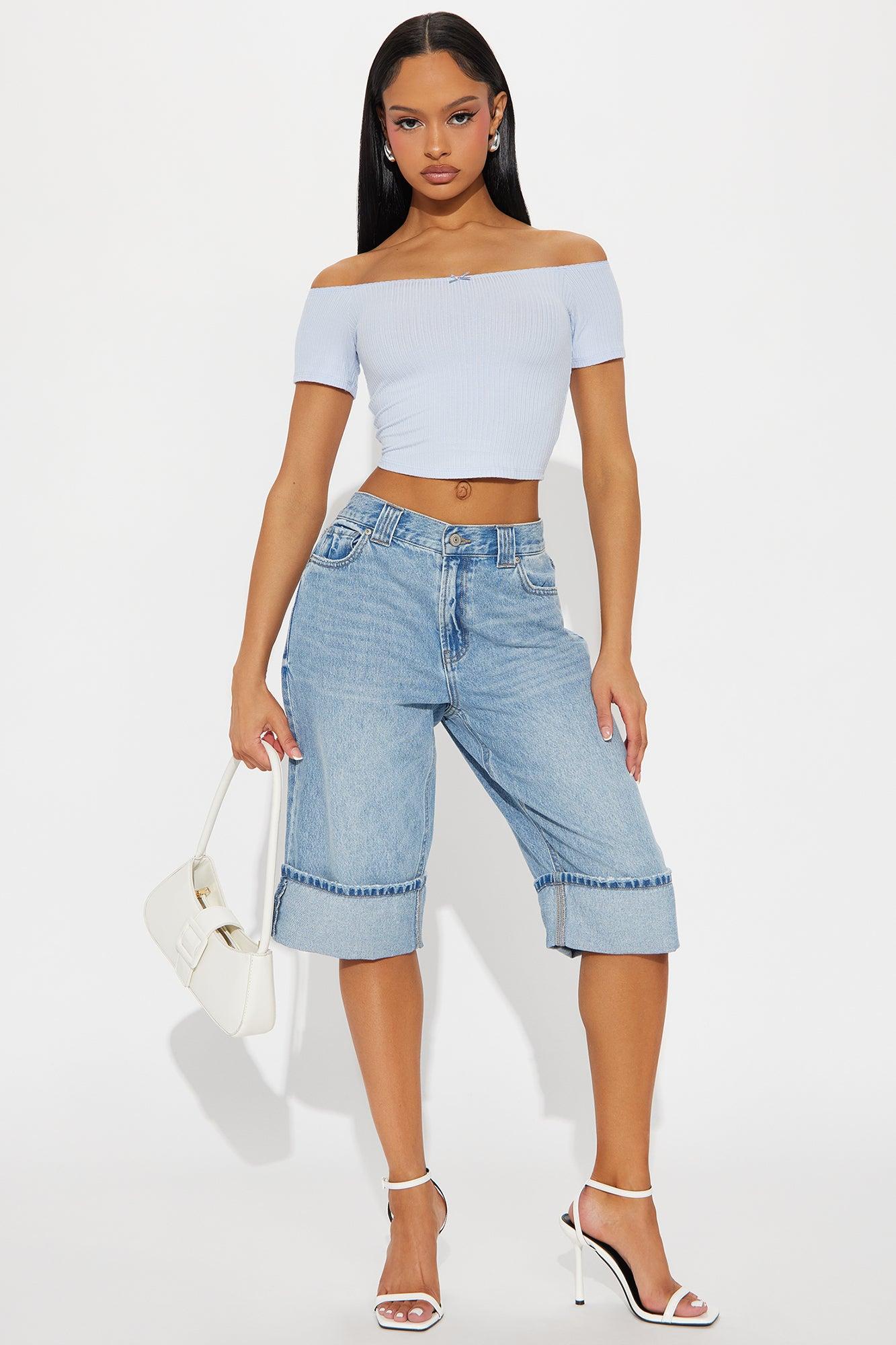Girly Things Off Shoulder Top - Blue Product Image