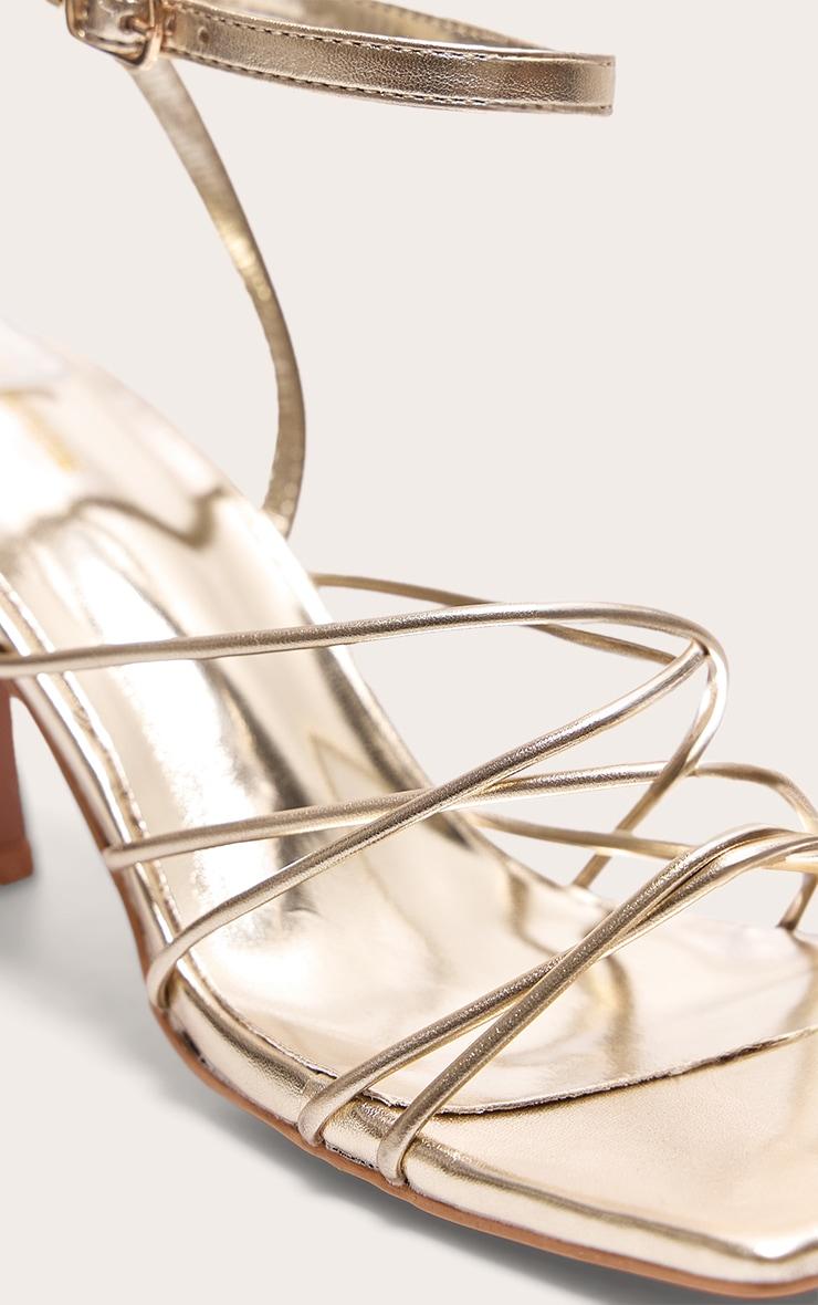 Gold PU Metallic Square Toe Cross Over Strappy Mid Heeled Sandals Product Image