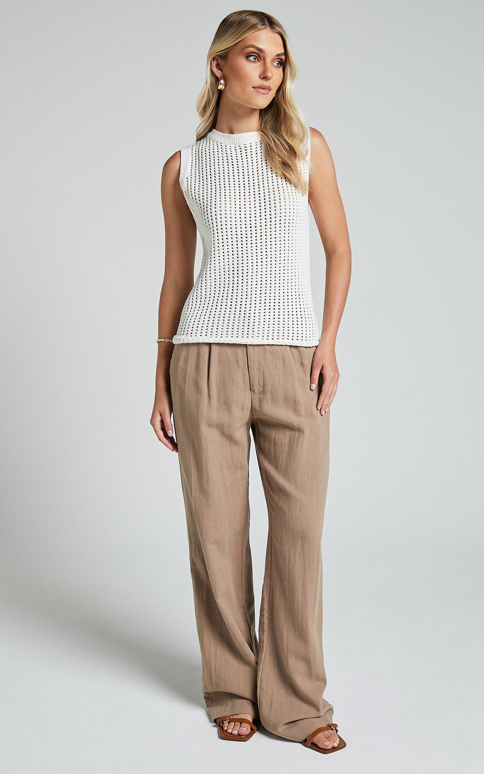 Bryanna Top - Knitted High Neck Sleeveless Top in White Product Image