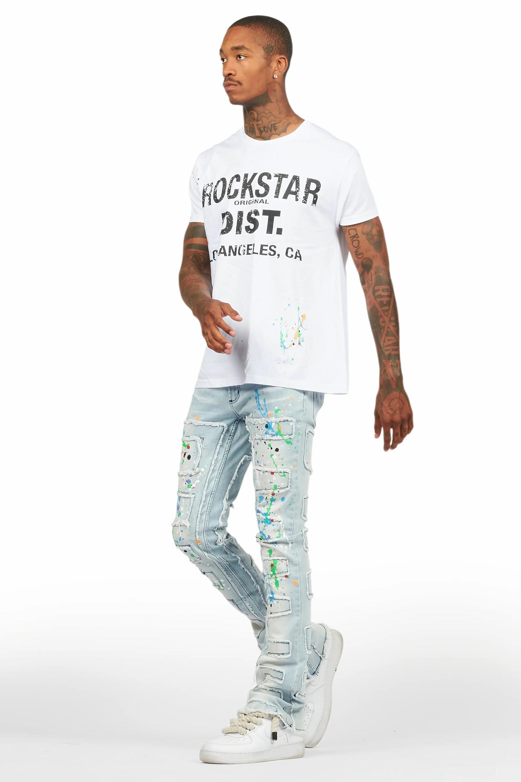 Oriel White/Black T-Shirt/Stacked Flare Jean Set Male Product Image