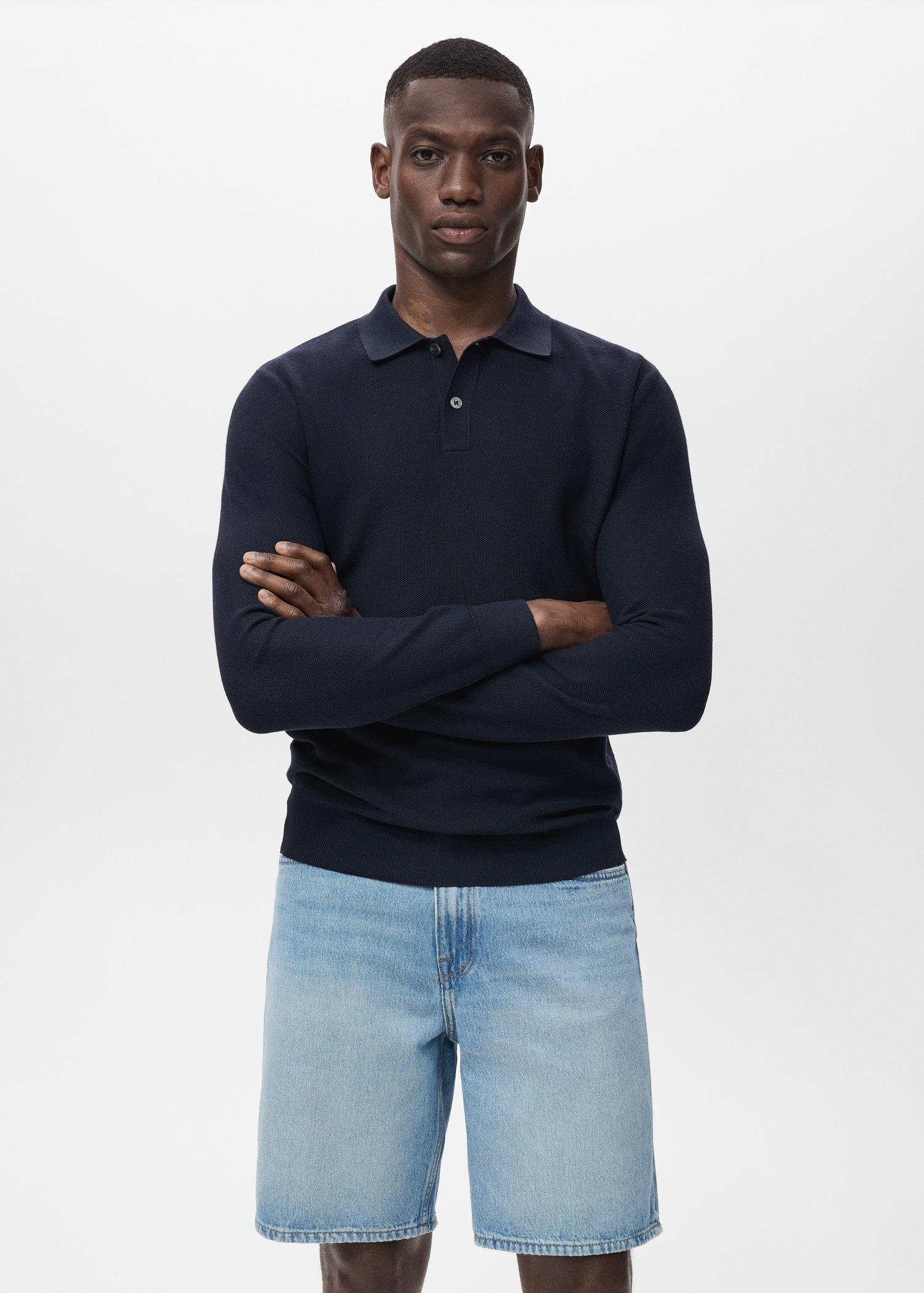 Micro-structured cotton polo shirt - Men | MANGO USA Product Image