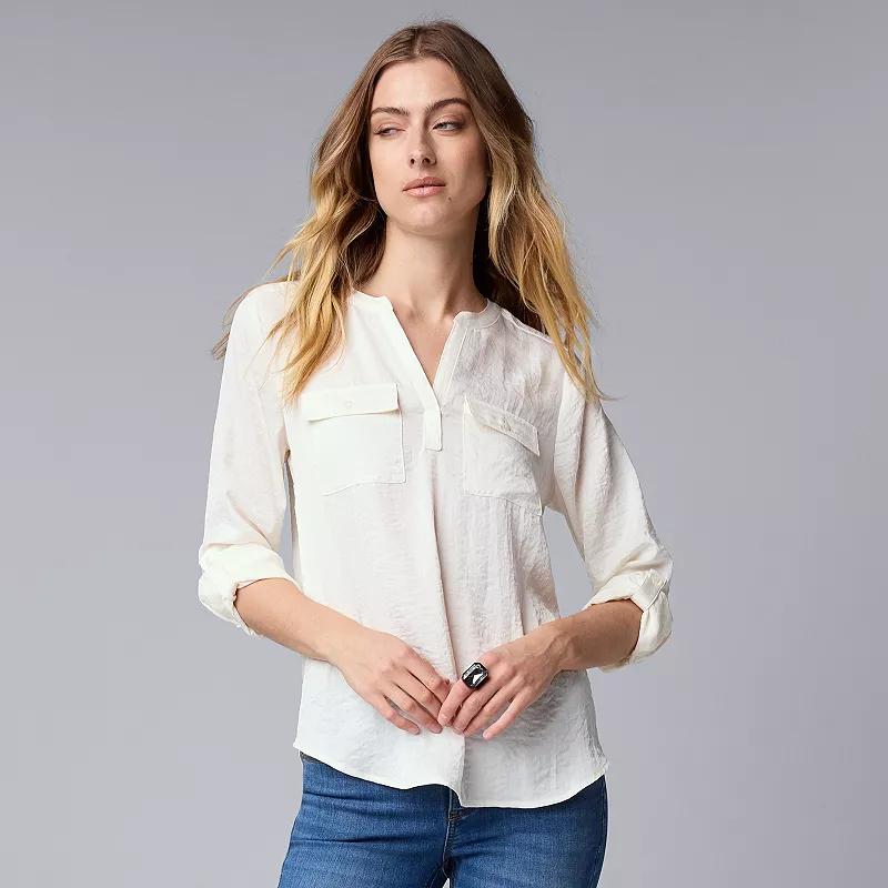 Women's Simply Vera Vera Wang Roll-Tab Popover Blouse, Size: Large, Whisper White Product Image