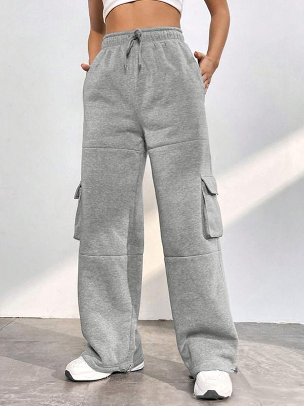 Solid Flap Pocket Lace Up Sweatpants Product Image
