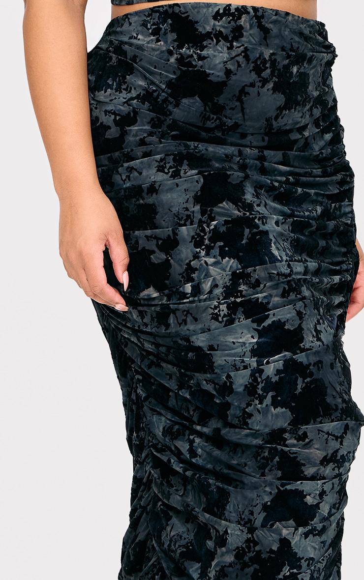 Plus Black Devore Ruched Maxi Skirt Product Image