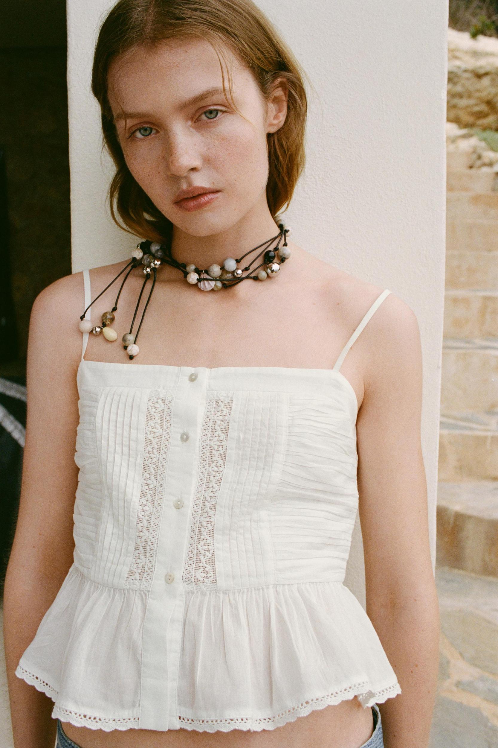 DRAPED EMBROIDERED TOP Product Image