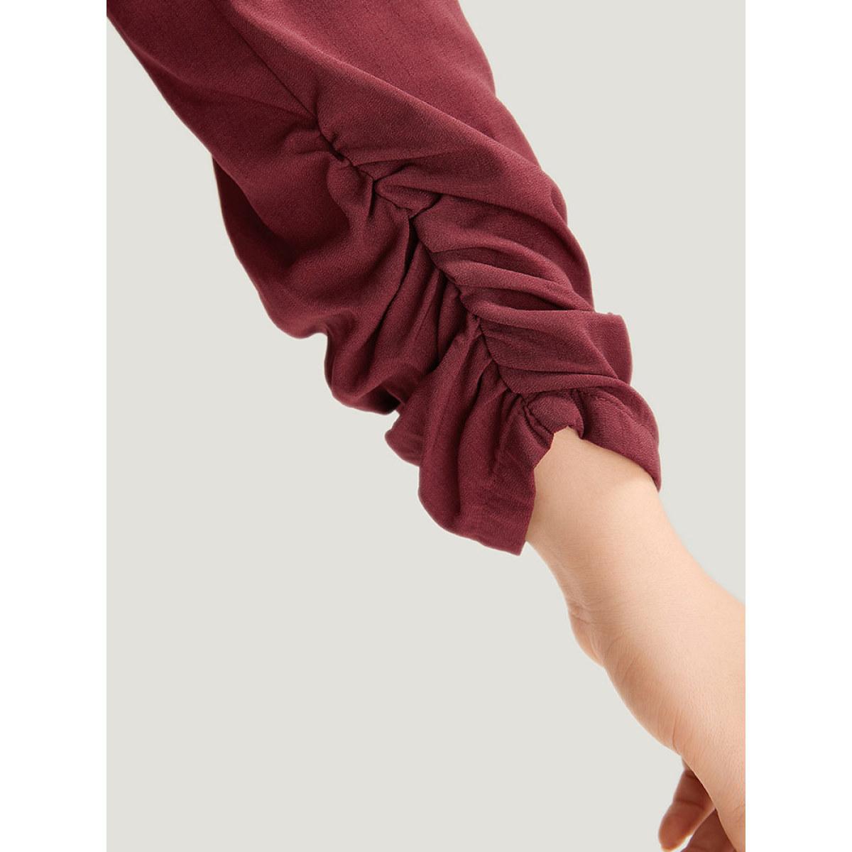 Plus Size Plain Pocket Open Front Gathered Blazer Scarlet Women Office Plain Elastic cuffs Sleeve Long Sleeve Open Front 28/5X Pocket Office Blazers BloomChic Product Image