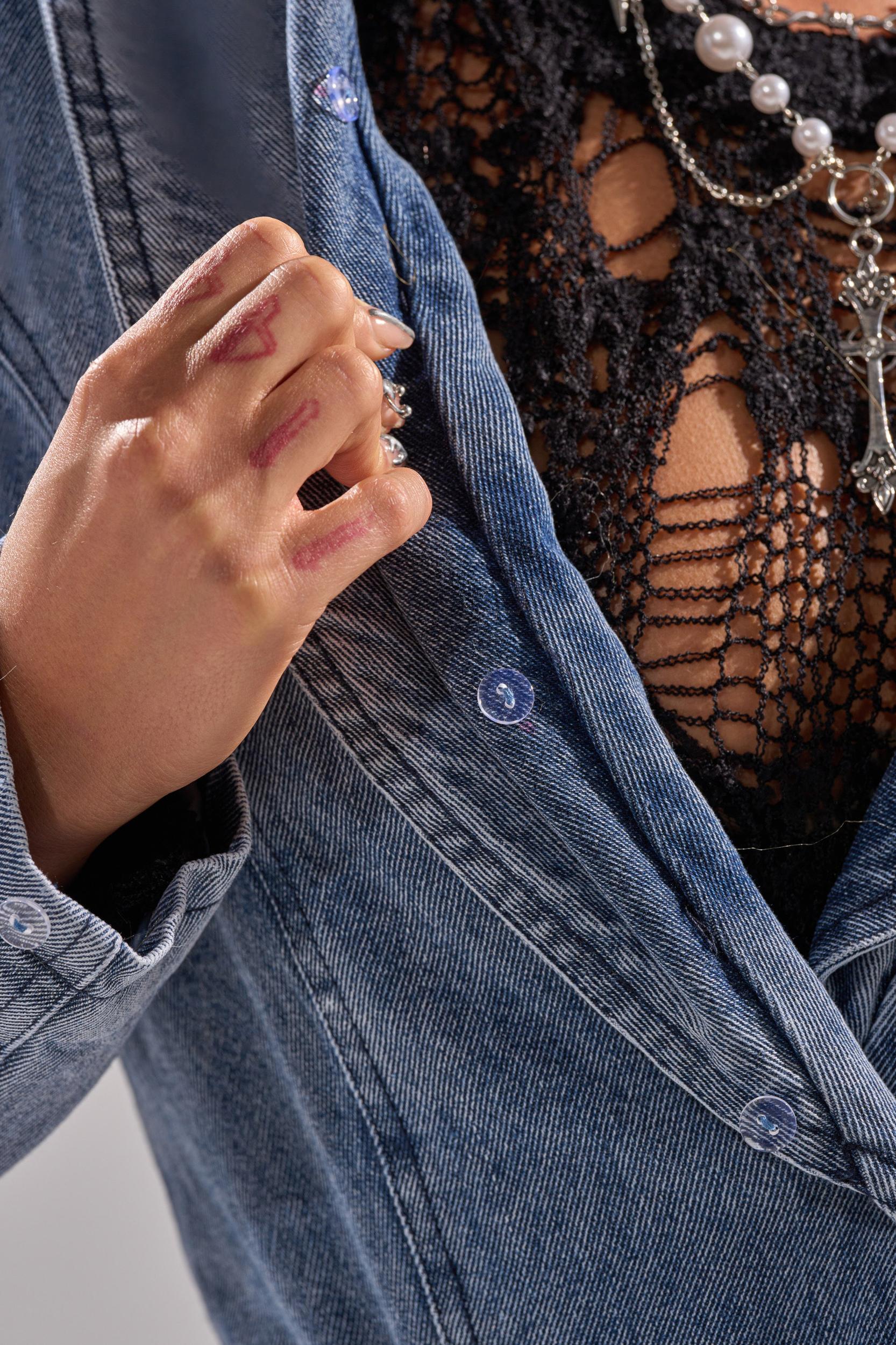 KAYA FUR TRIM DENIM TRENCH Product Image