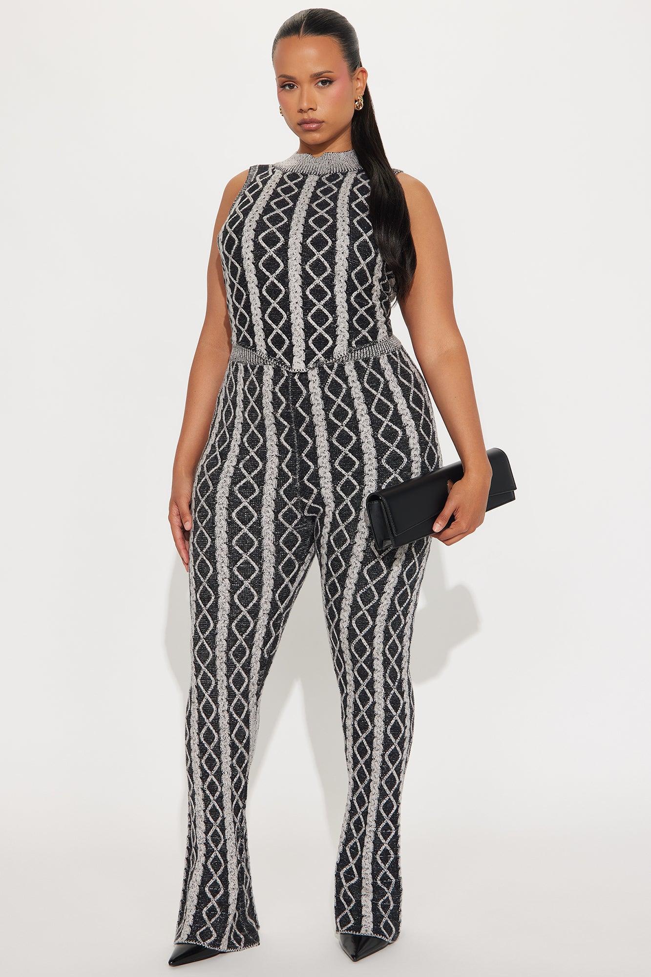 Jessica Sleeveless Sweater Pant Set - Black/combo Female Product Image