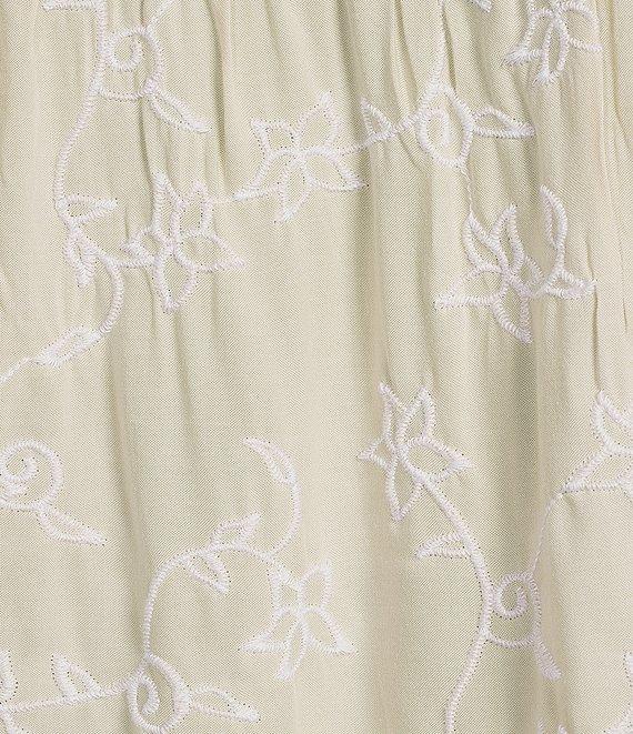 Leo & Nicole Plus Size Allover Embroidered Crew Neck Short Ruffle Scalloped Hem Top Product Image