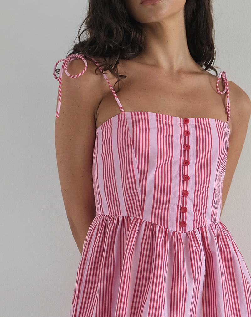 Kesyani Mini Dress in Vertical Pink Stripe Female Product Image