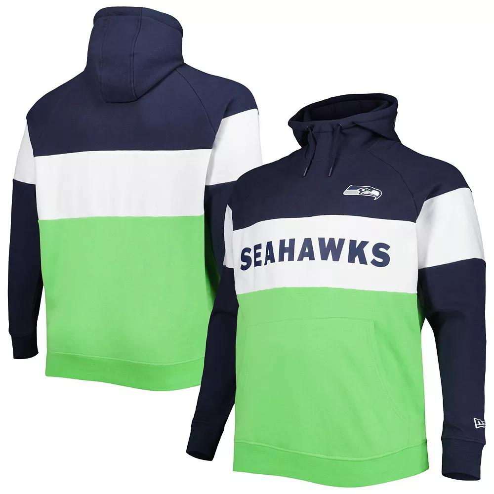 Men's New Era Neon Green Seattle Seahawks Big & Tall Current Team Colorblock Fleece Pullover Hoodie, Size: 5XB, Brt Gr Product Image