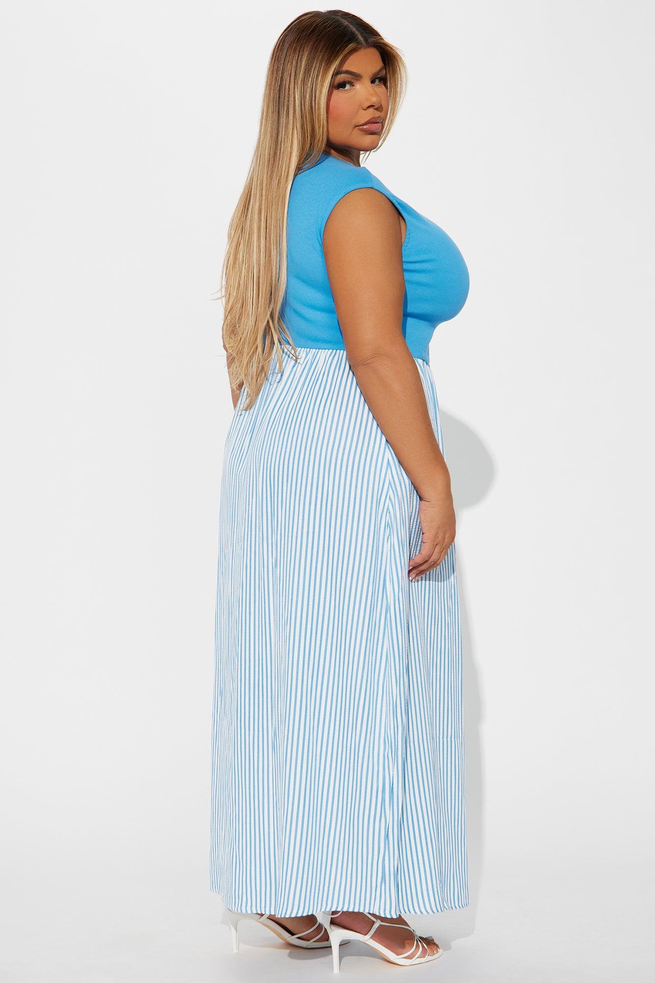 Rhonda High Neck Maxi Dress - White/Blue Product Image