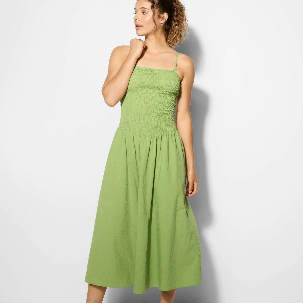 Women's Dropped Basque Waist Midi A-Line Dress - Wild Fable™ Green Product Image
