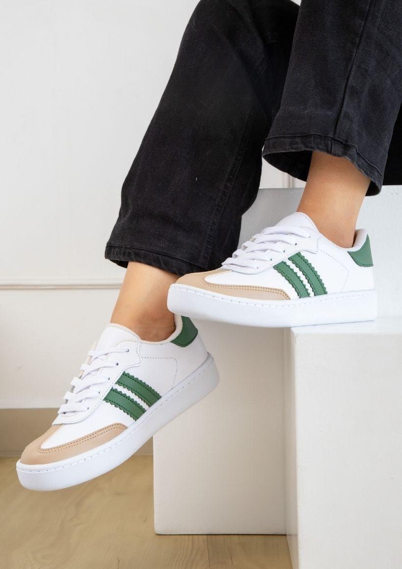 Women's Double Stripe Green Sneakers* Product Image
