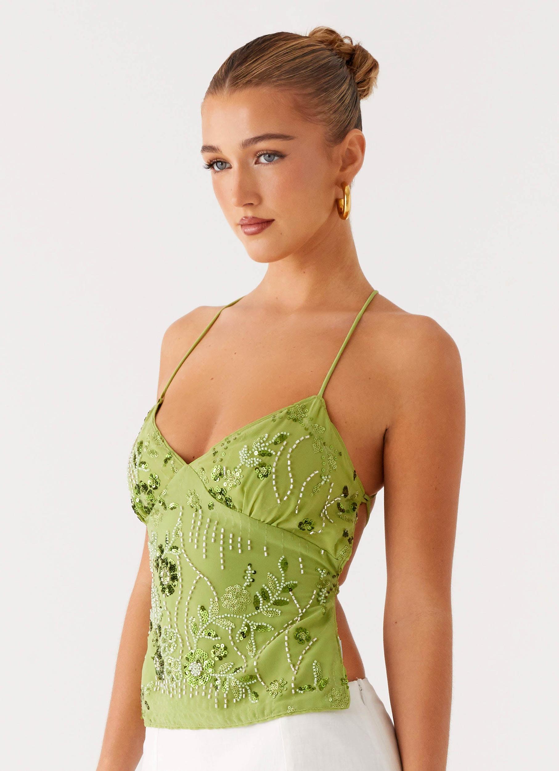 Kamilla Sequin Cami Top - Lime Product Image