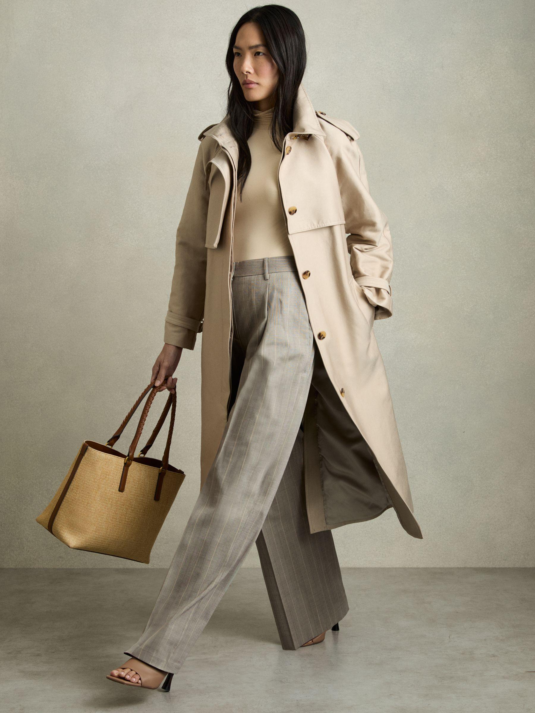 Wool-Blend Wide-Leg Pinstripe Trousers in Grey Product Image