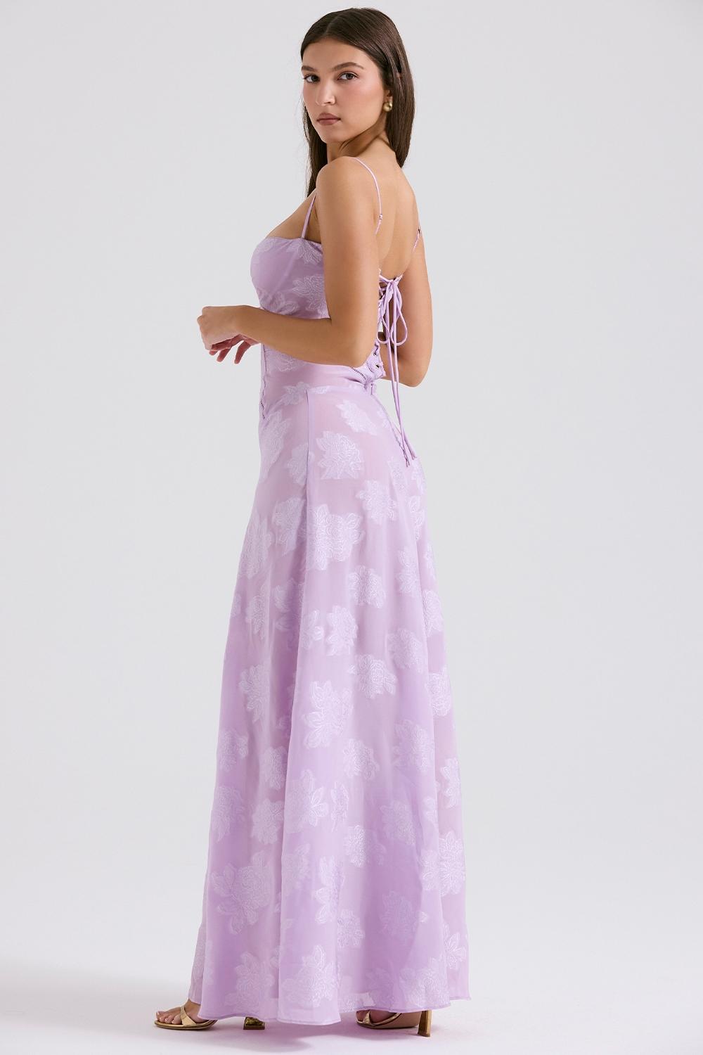Seren  orchid floral lace back maxi dress Product Image
